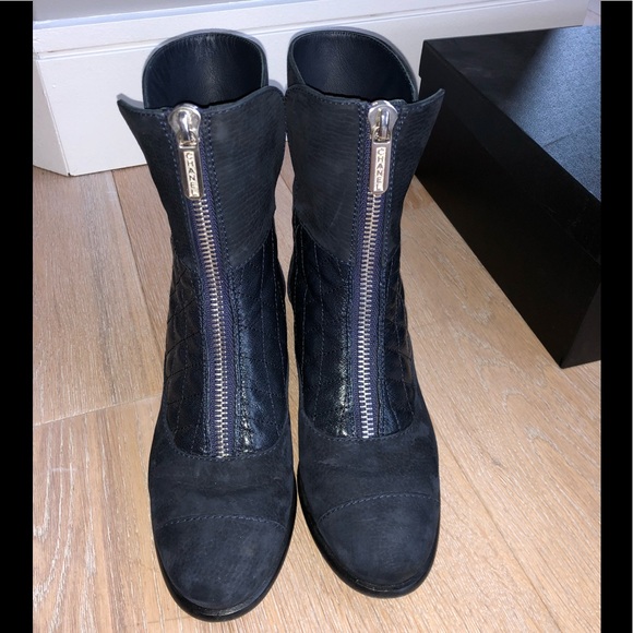 Chanel Zip Up Blue Suede Combat Boot - Picture 1 of 8